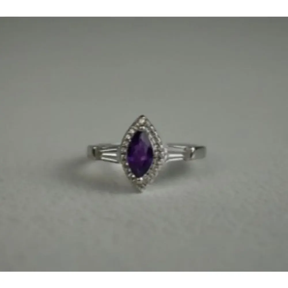 925 Sterling Silver Amethyst & Colorless Spinel Ring Size 8